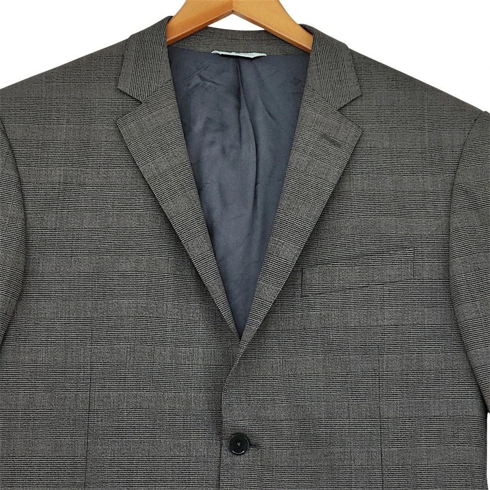 Vtg Pierre Balmain Blazer 44R Mens Gray Glen Check Plaid Wool Sport Coat Italian